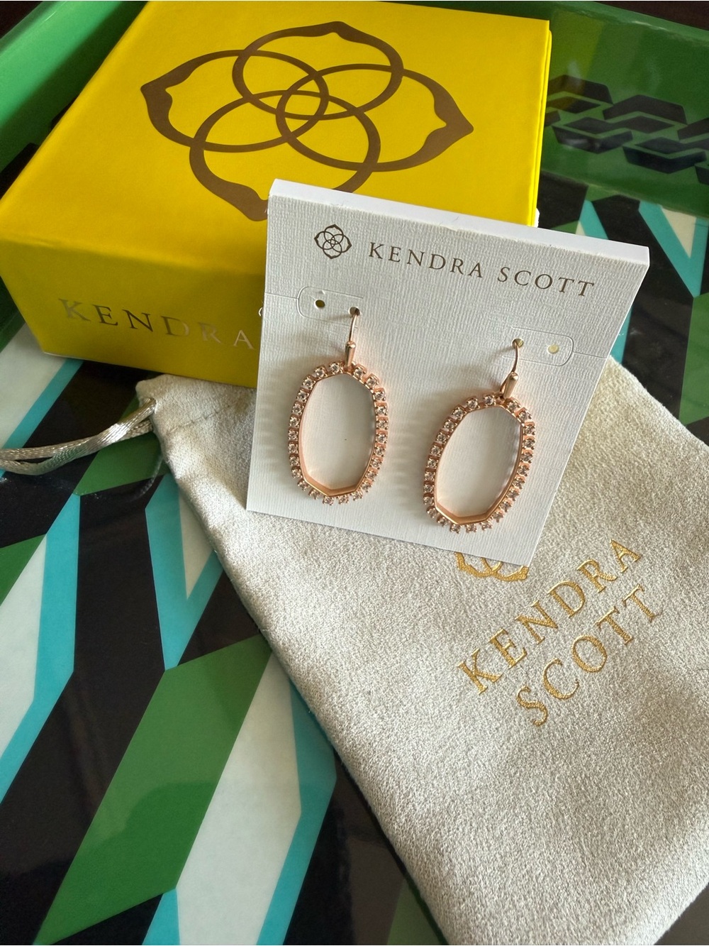 Kendra Scott Rose Gold Pavé Oval Drop Earrings